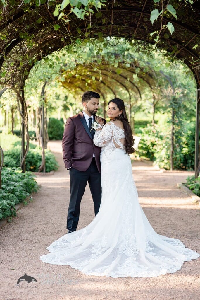 Gorgeous portrait of bride and groom at Embassy Suites by Hilton Naperville Wedding