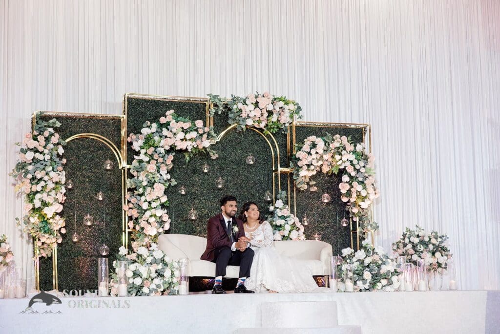 The bride and groom at the Embassy Suites by Hilton Naperville Wedding reception