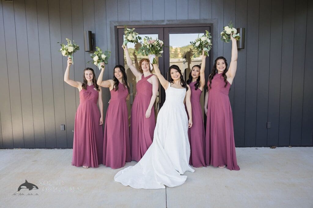 The bride with her bridesmaids at The Oakley on the Lake Wedding