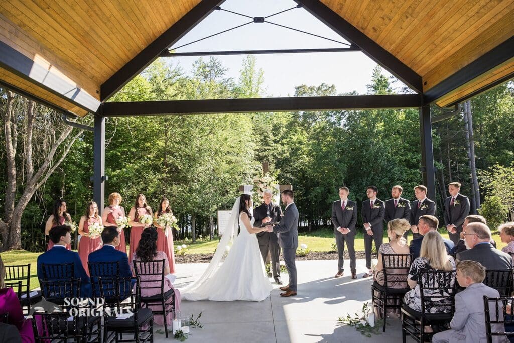 The bride and groom with their bridal party at The Oakley on the Lake Wedding