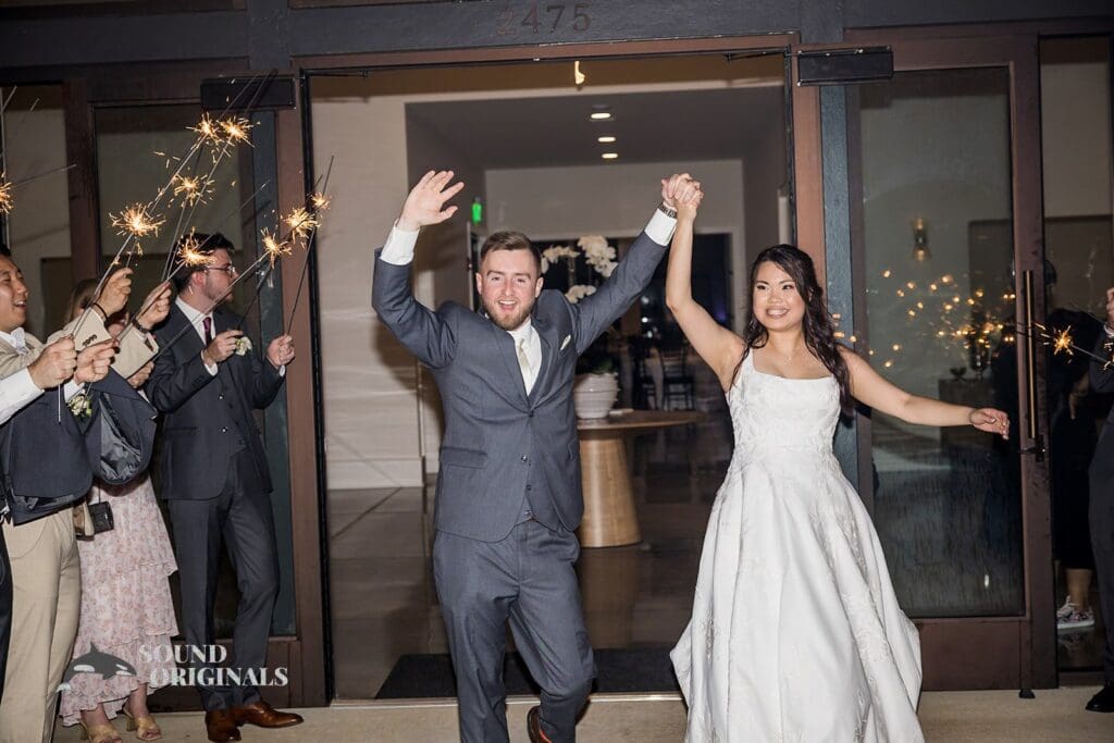 Sparkler send off for the bride and groom at The Oakley on the Lake Wedding
