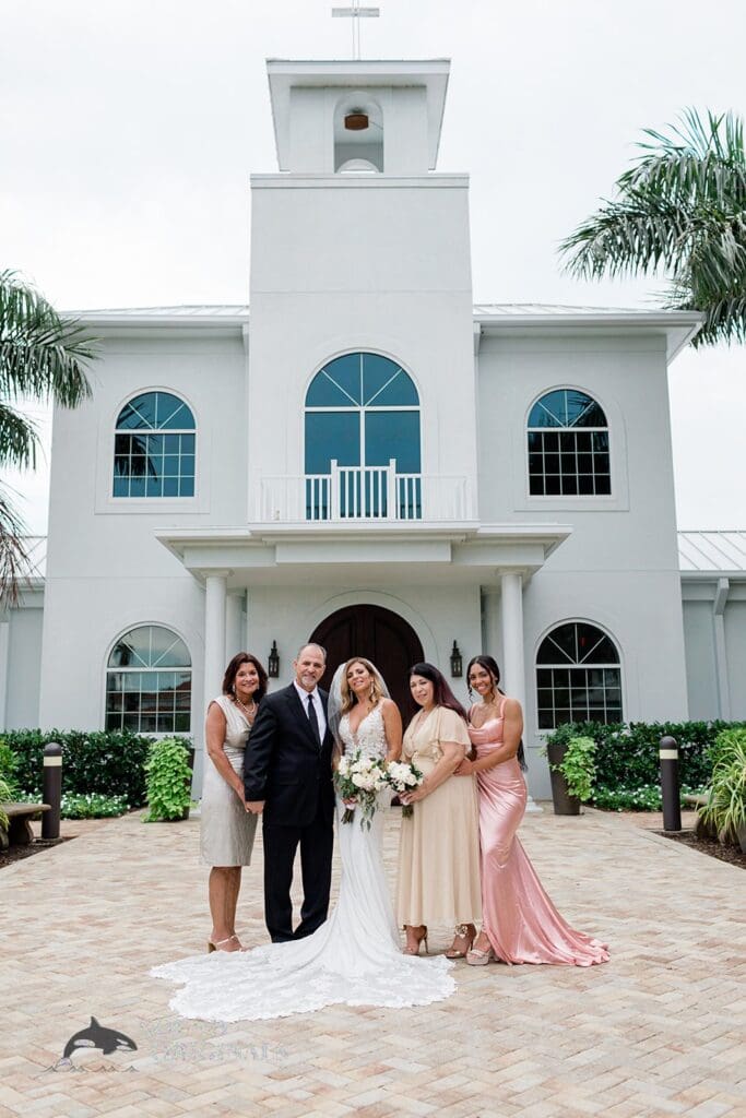 Harborside Chapel Wedding Bride with family at the Harborside Chapel Wedding