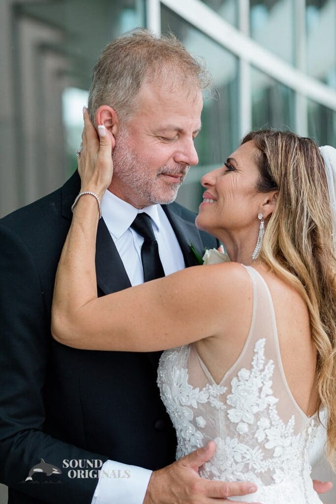 Harborside Chapel Wedding Newlyweds sweetly gaze at each other after the Harborside Chapel Wedding