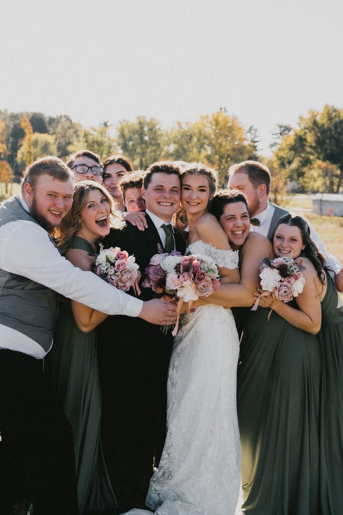 salem realife church fall wedding portraits with indoor ceremony and colorful outdoor scenery