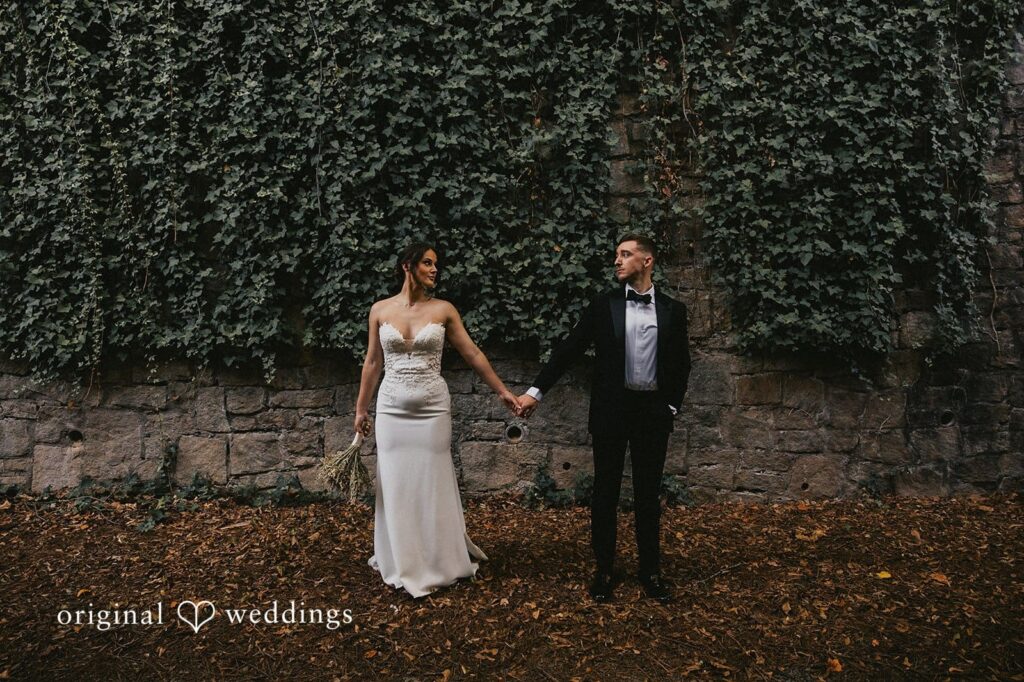 Anastasia + Matthew atlanta fall wedding scene with warm autumn foliage skyline hints and soft golden light captured by original weddings