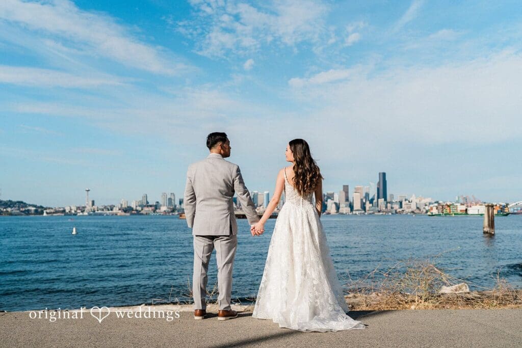 Bride and groom celebrating at one of the most beautiful Seattle wedding venues, captured by Original Weddings with elegant photography and natural light.