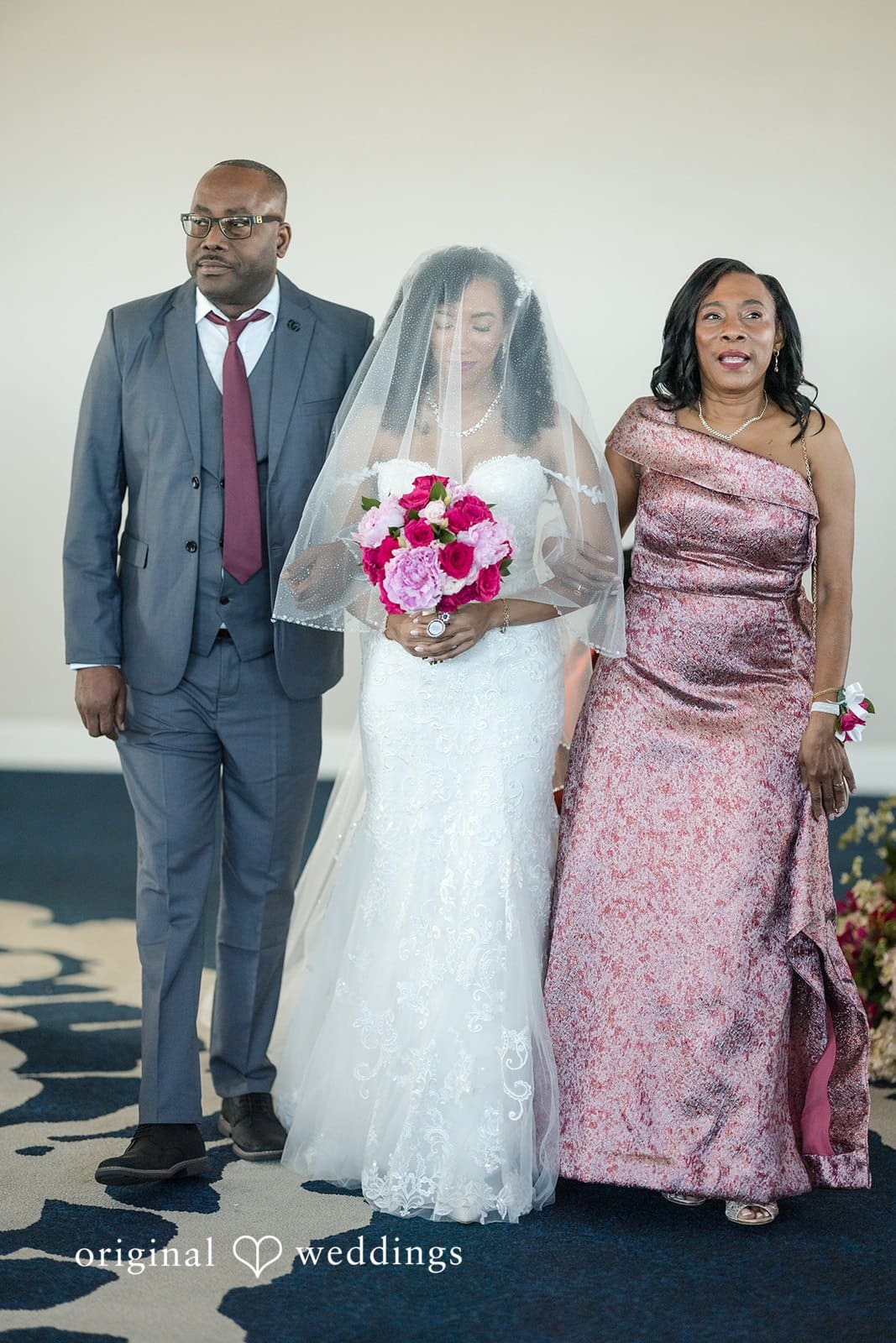 Ramon + Alexandra Emotional moment of bride walking with parents to ceremony