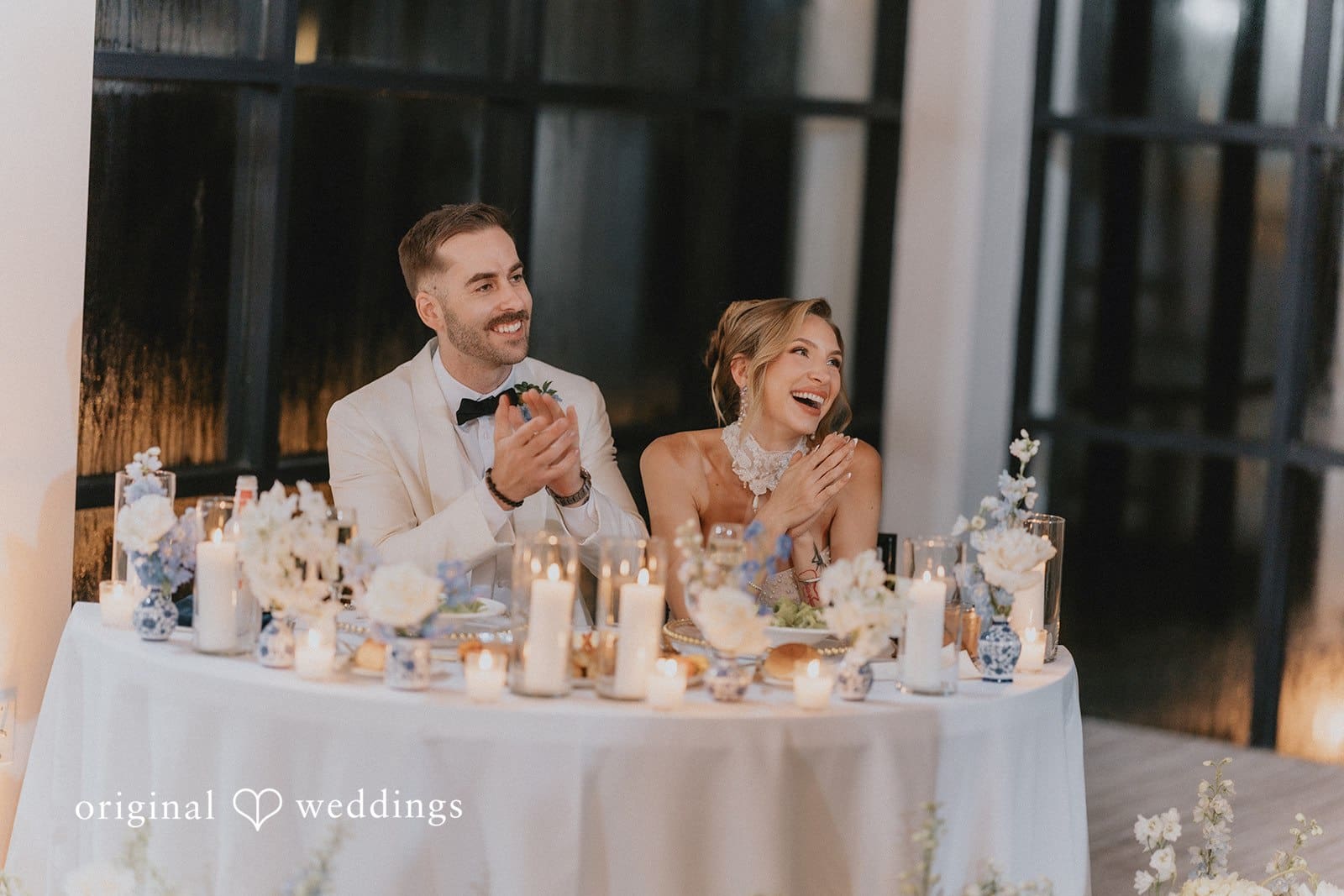 Sabrina + Ryan couple sitting in beautiful decorated table.