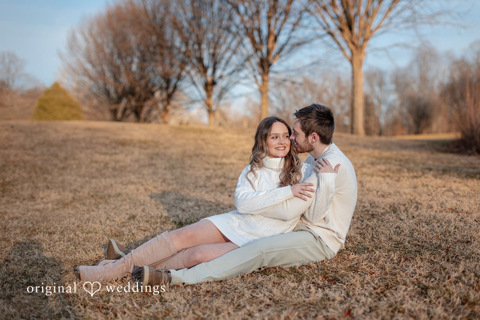 Rosemary + James Our Washington DC wedding photographer captured a romantic portrait of the couple seated in the field
