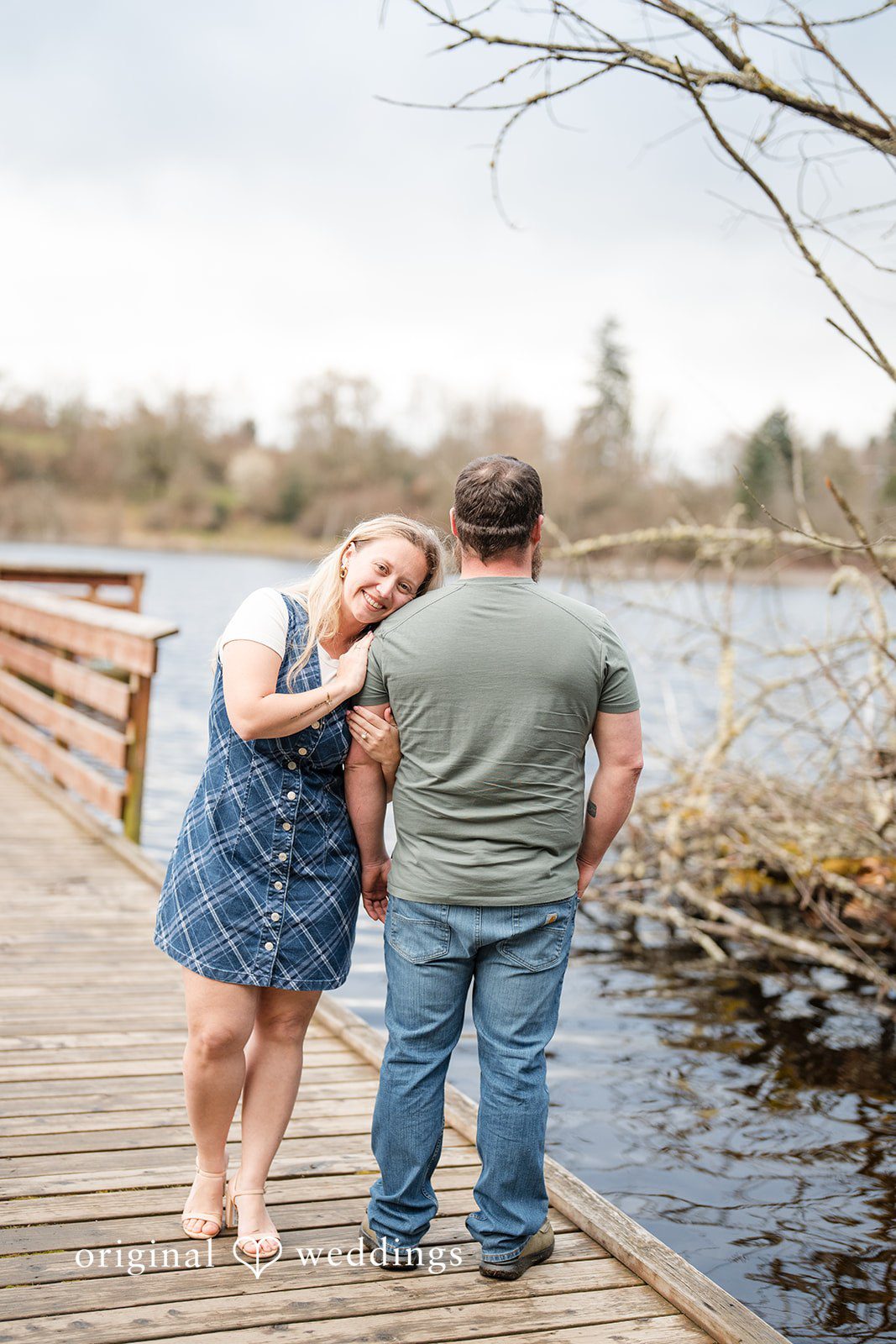 Kayla + Dillon Romantic wedding photo of bride leaning on groom’s shoulder at Clark Lake Park