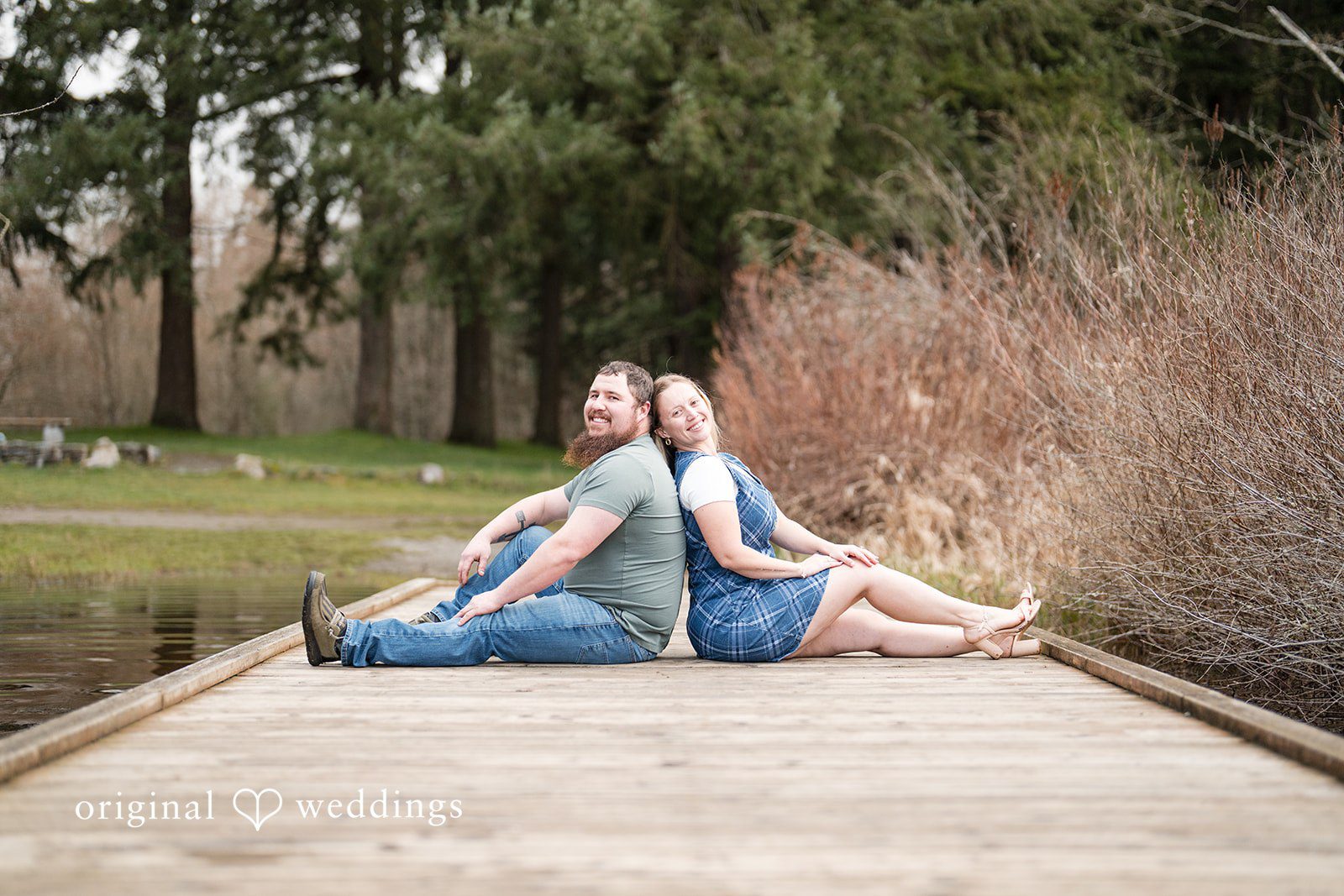 Kayla + Dillon Close-up of couple enjoying a back-to-back pose at Clark Lake Park