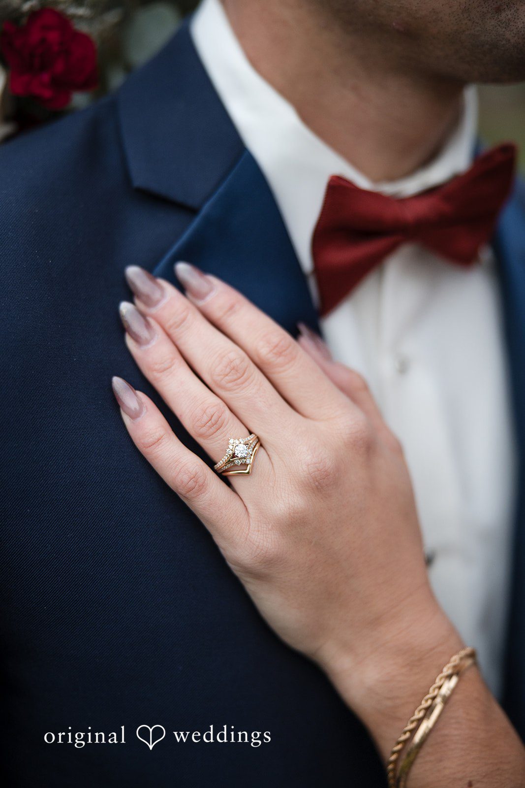 A close-up shot of the couple