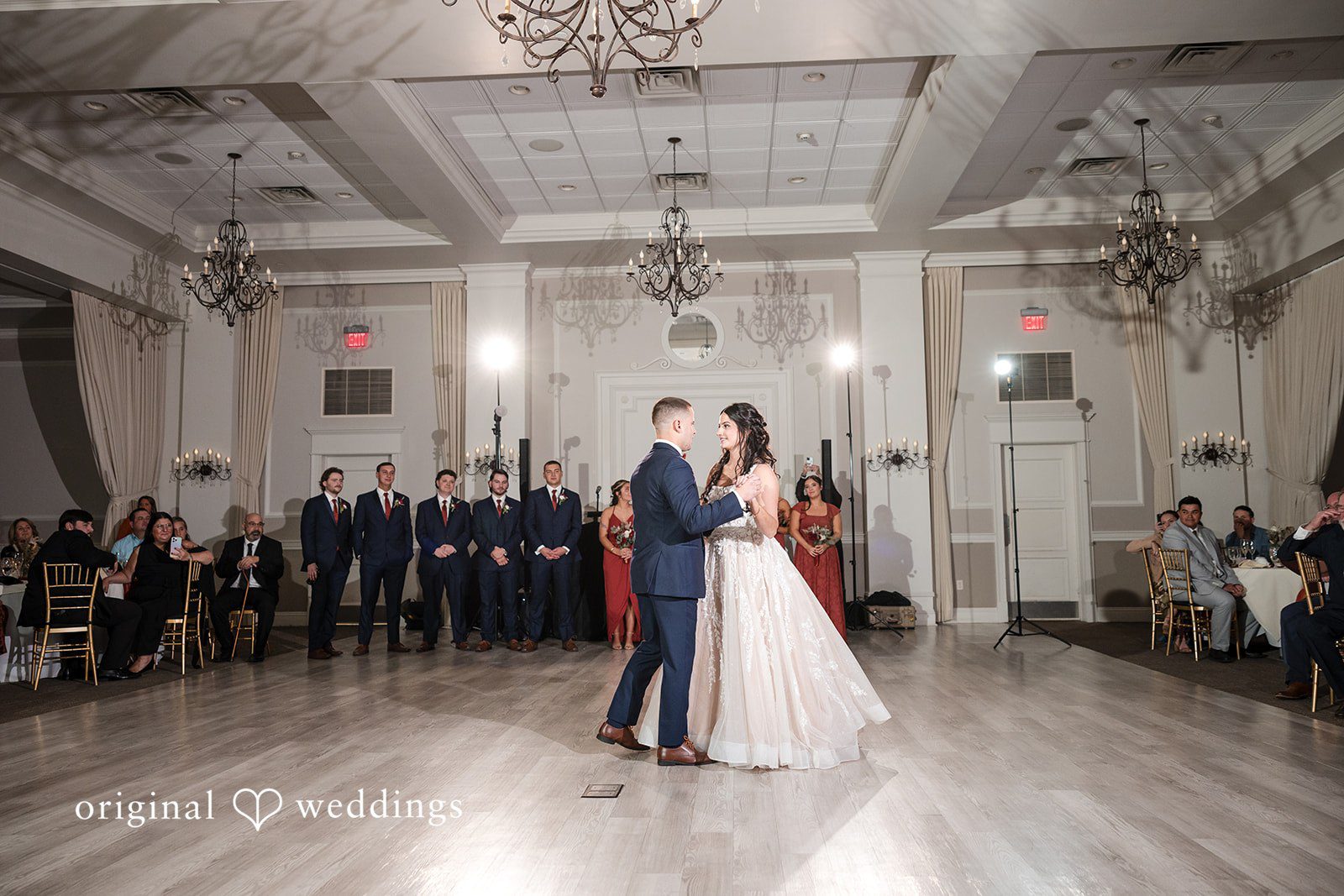 The couple’s first dance at Eastlyn Golf Course wedding reception hall