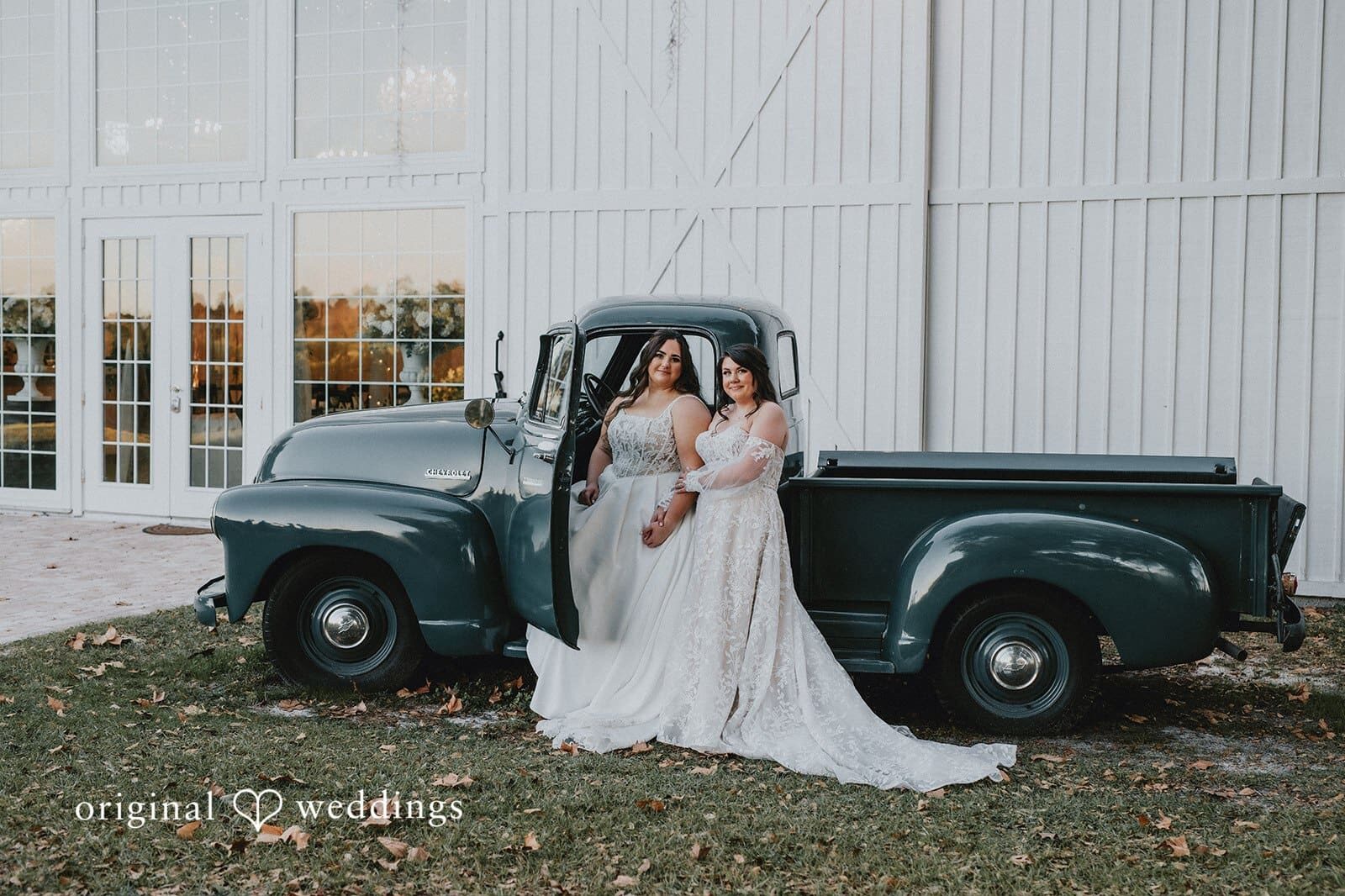 Our Orlando wedding photographers at Original Weddings captured a stunning portrait of the couple beside their car at Ever After Farms Citrus