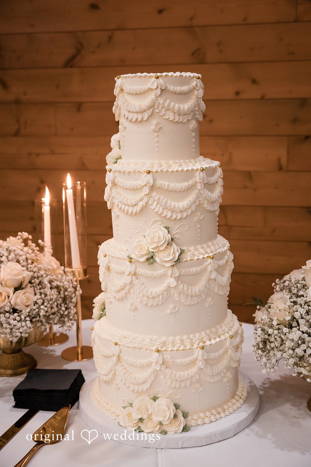Kristi + Andrew Beautiful wedding cake with elegant floral design