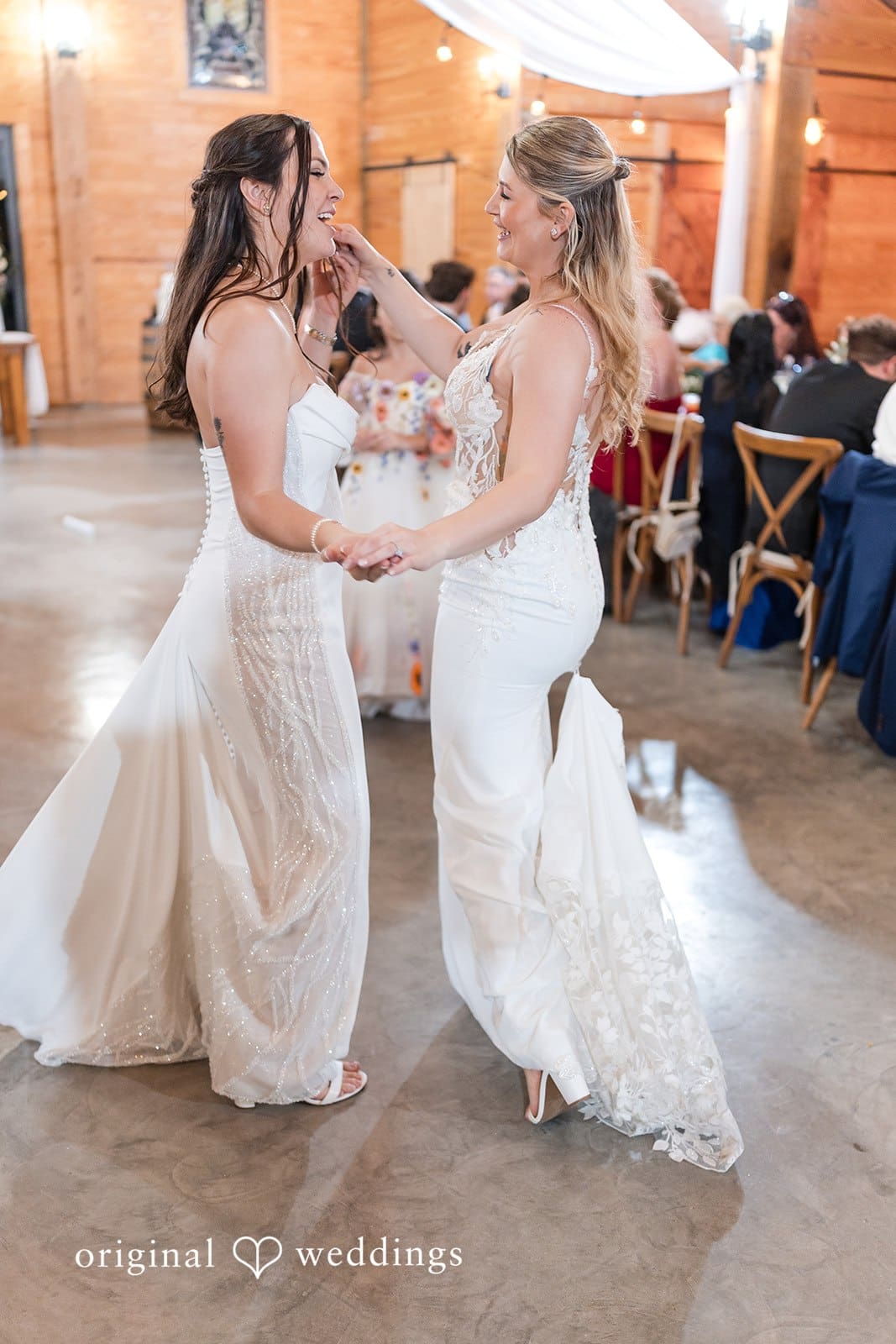 Couple dancing together at a wedding reception..