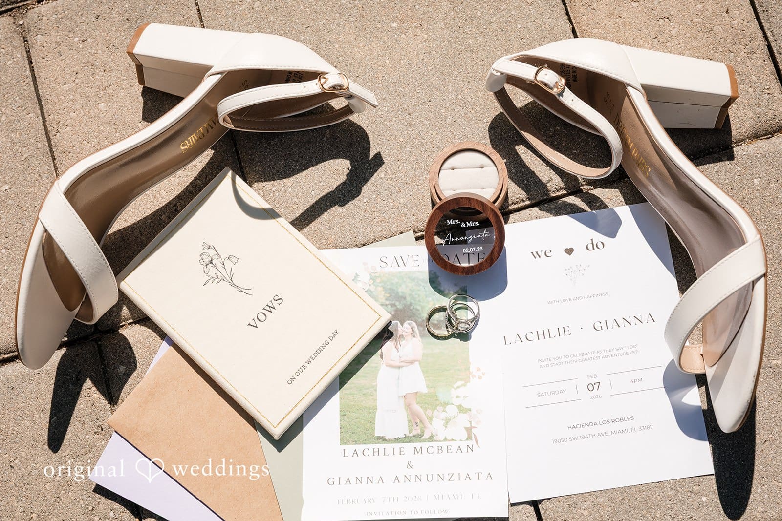 Bridal accessories flat lay.