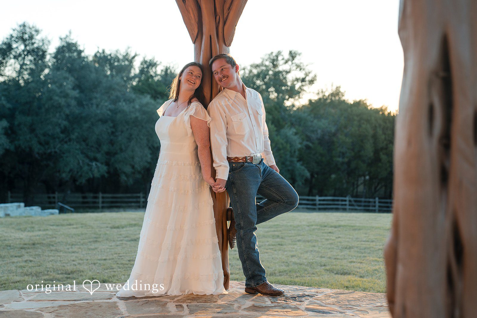Standing close together, they enjoy a quiet and peaceful outdoor moment.