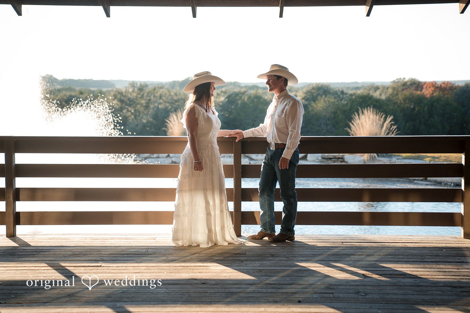 Standing apart yet connected, they share a meaningful gaze.