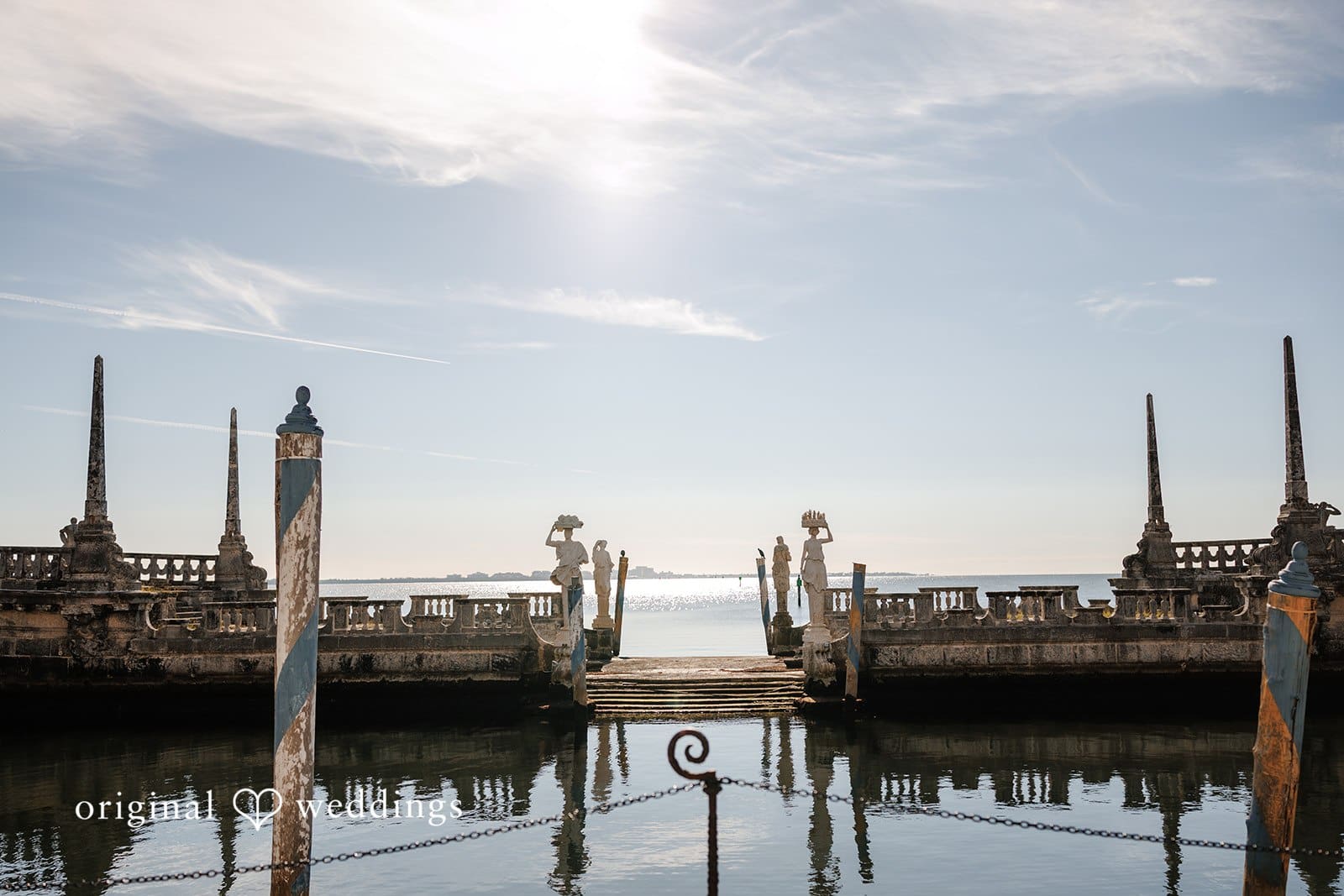 Kristian + Fernando Miami Engagement Photographer capturing scenic view of Vizcaya Museum & Gardens by Original Weddings