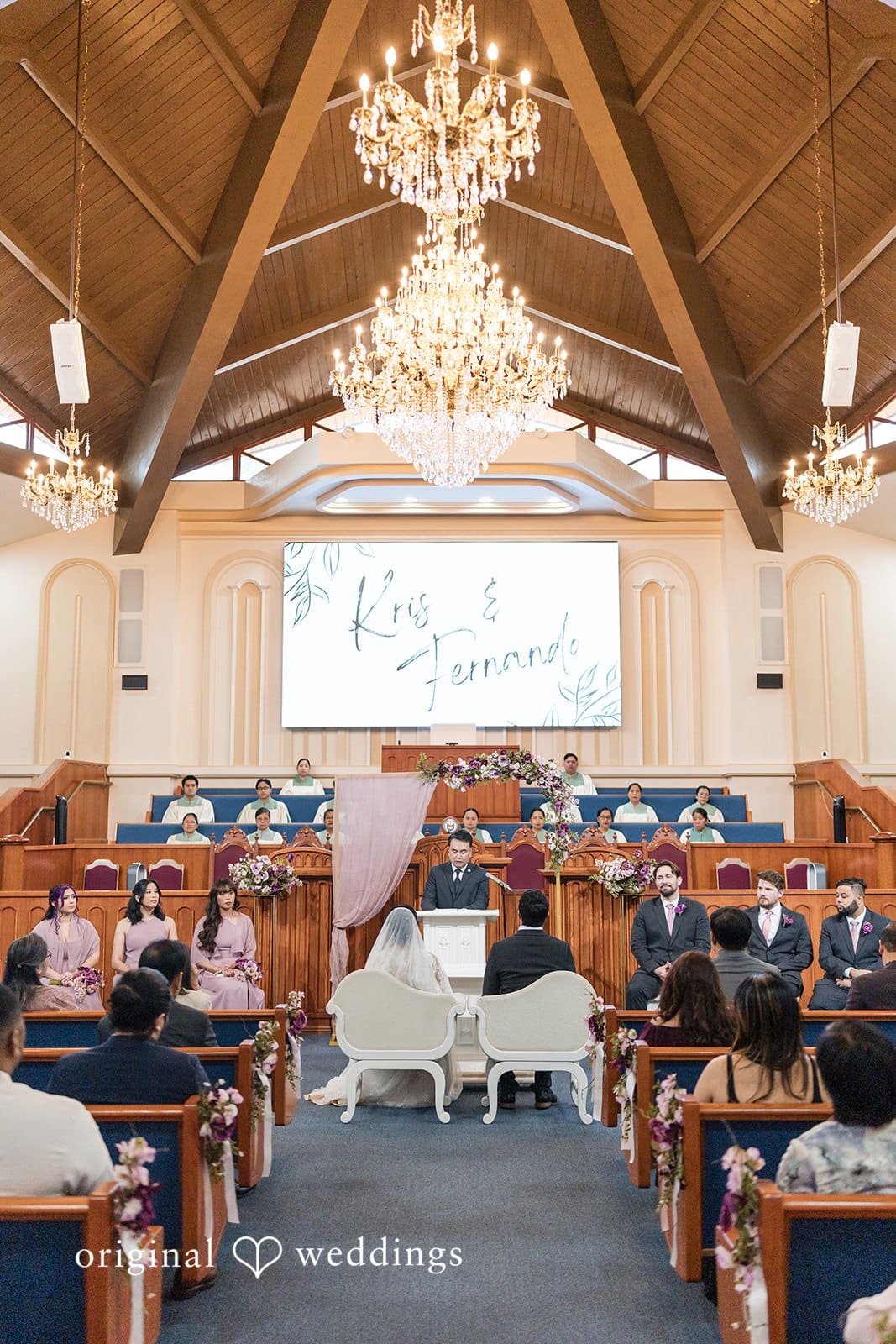 Iglesia Ni Cristo interior decorated for the wedding ceremony.