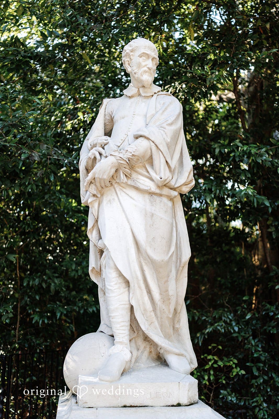 Kristian + Fernando Miami Engagement Photographer capturing artistic statue at Vizcaya Museum & Gardens by Original Weddings