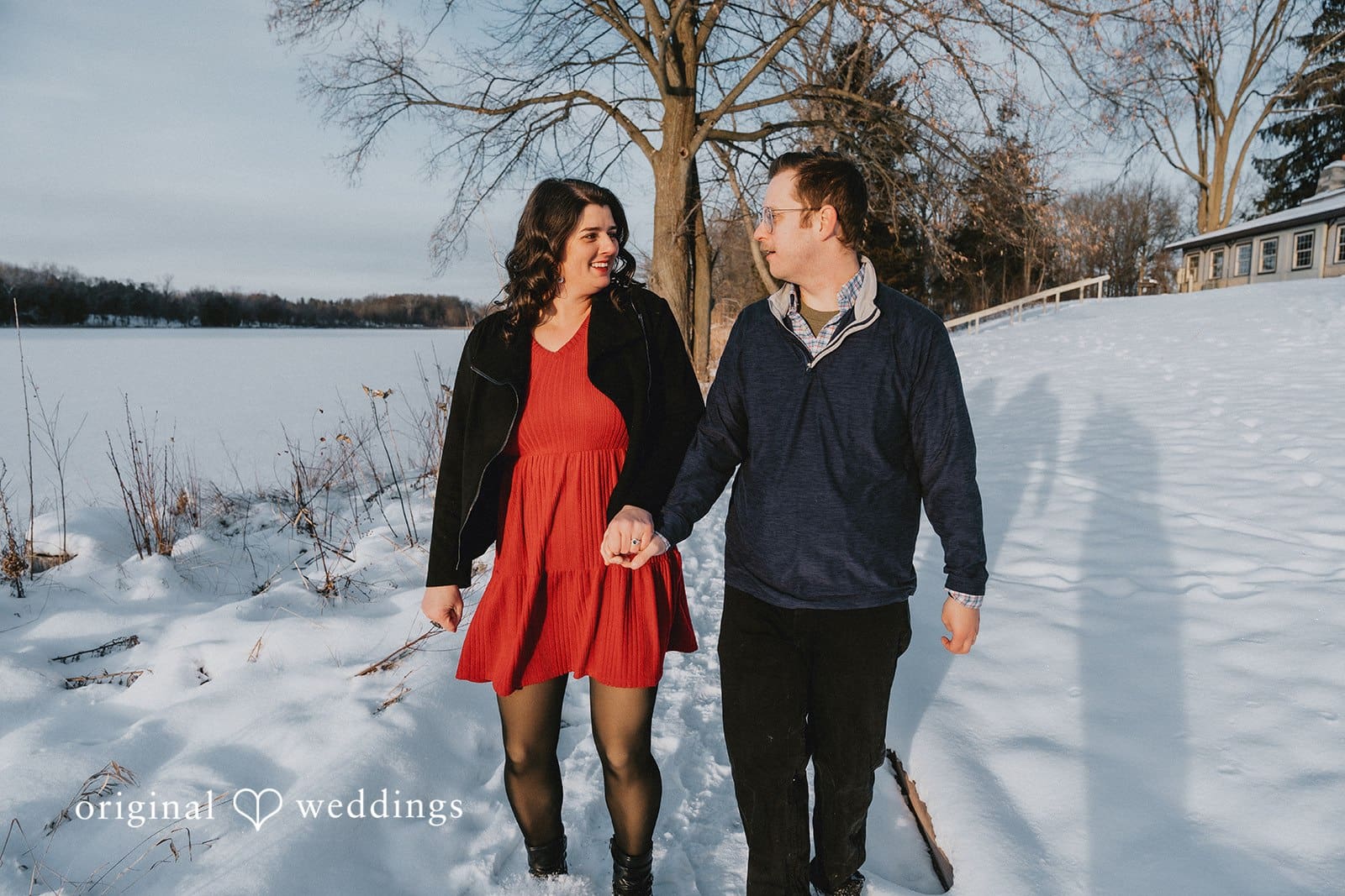 The couple laughs and talks to each other