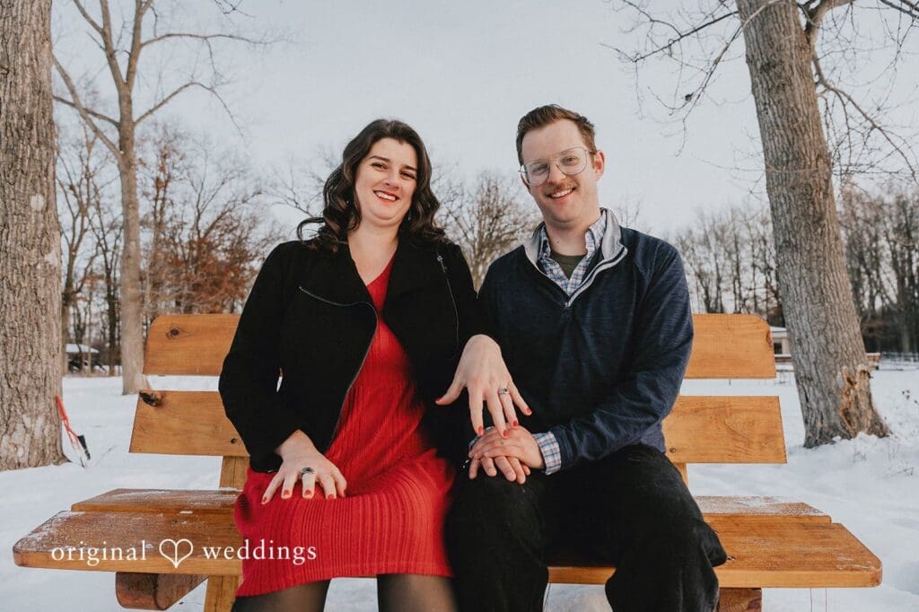 Our Detroit wedding photographer at Original Weddings took a seated portrait of the couple at Independence Oaks County Park
