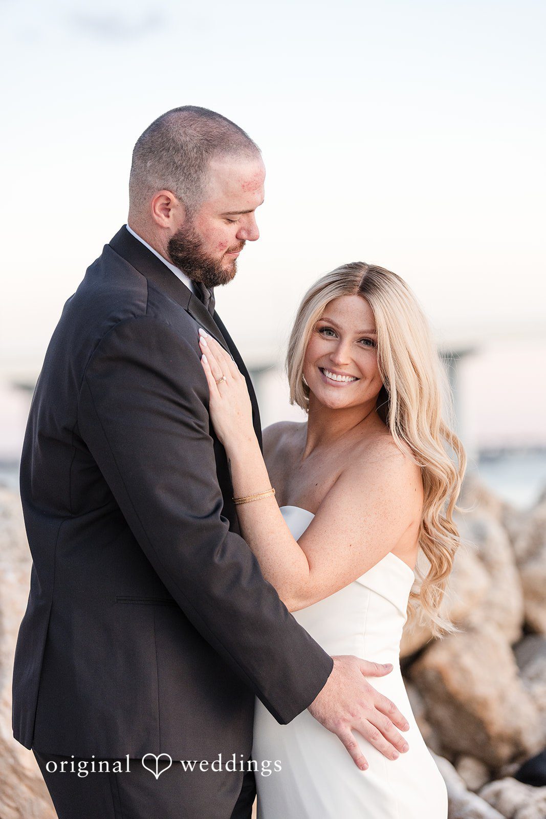 Bride and groom smiling Portrait at JW Marriott Clearwater Beach Resort.