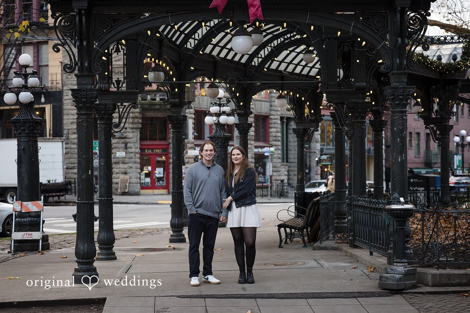 Hailey + William Our Seattle wedding photographer captured a beautiful portrait of the couple at Pioneer Square