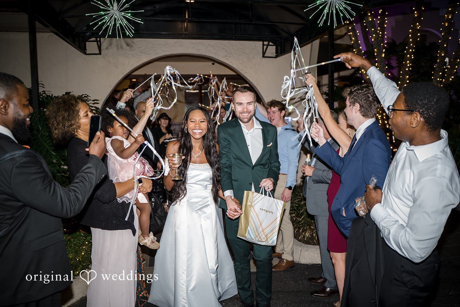 Guests celebrate joyfully at the wedding.