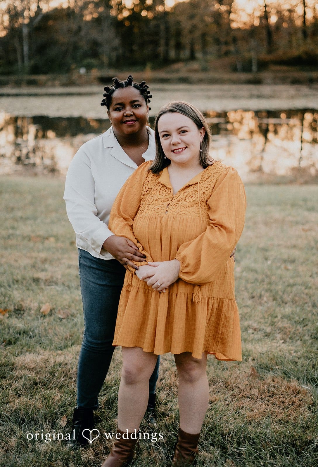 A full happy portrait of the couple at Queeny Park