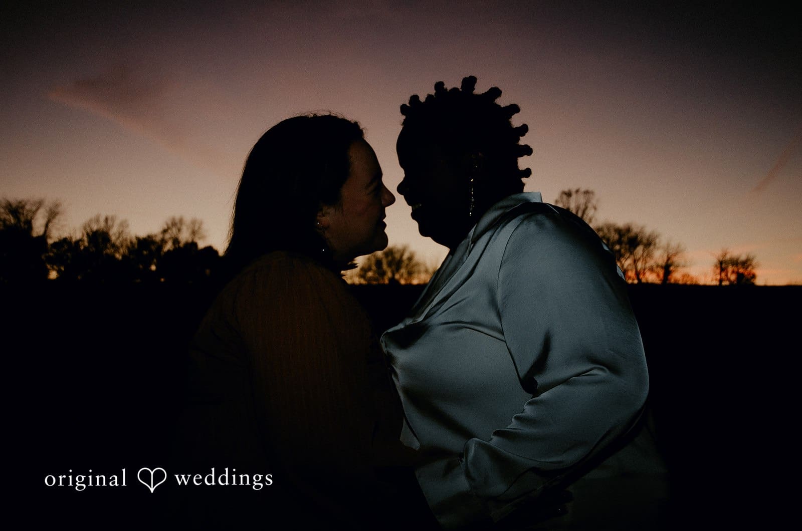 A romantic evening shot of the couple