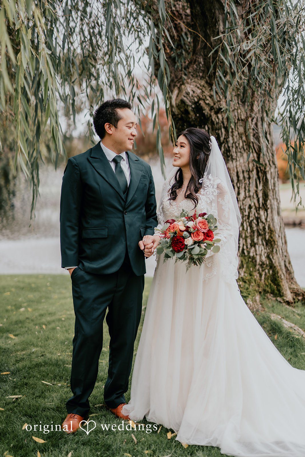 A beautiful portrait of the bride and groom wrapped in the serenity of San Ramon Waters