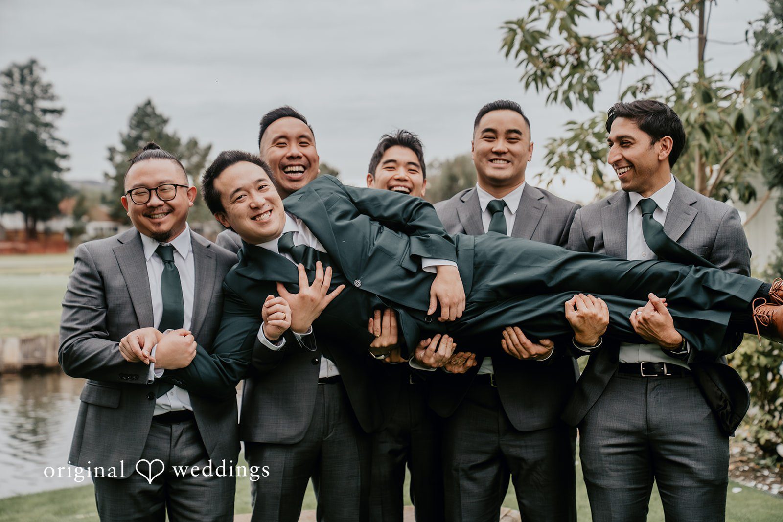 A fun portrait of the groom and the groomsmen