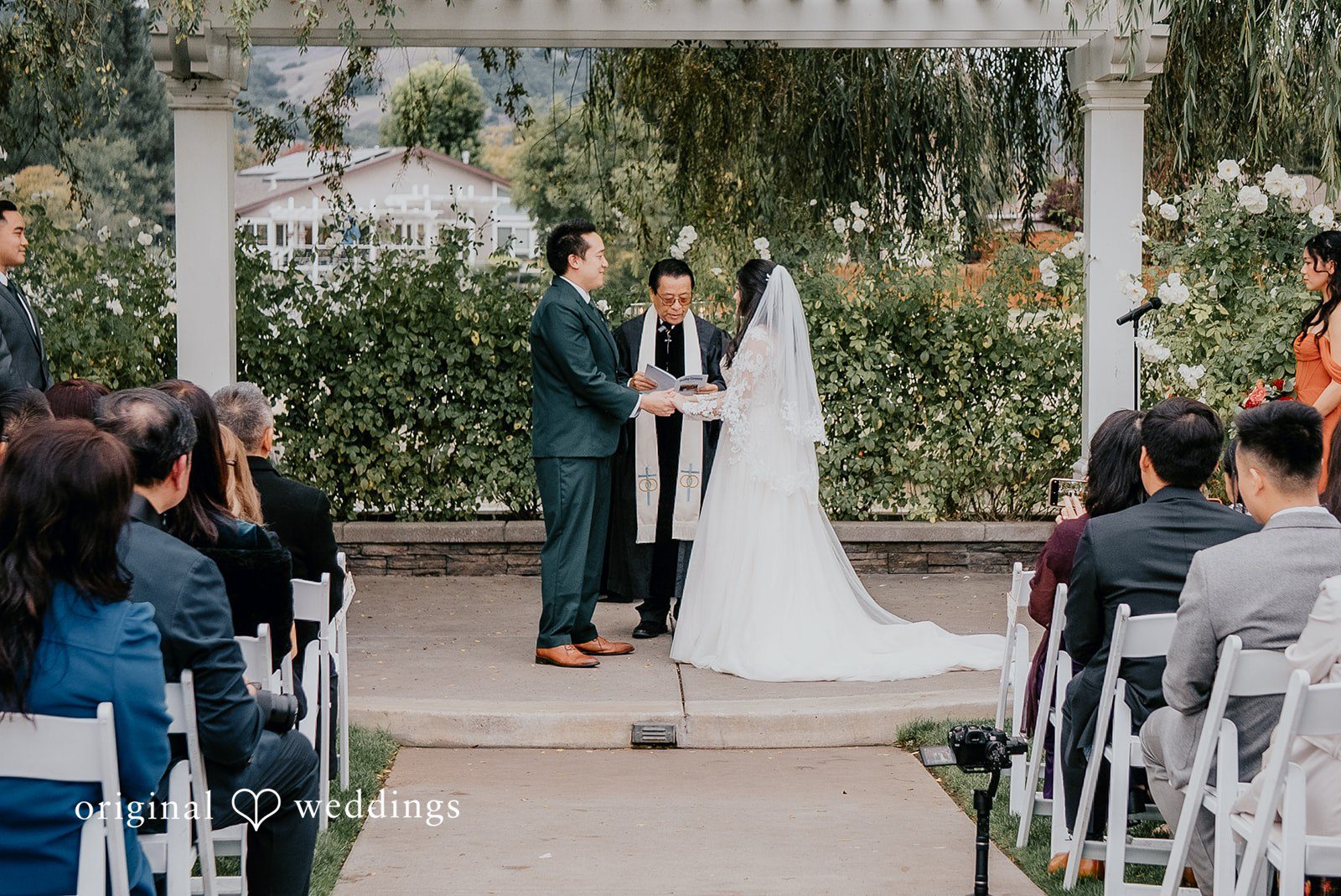 A portrait of the bride and the groom at their wedding ceremony