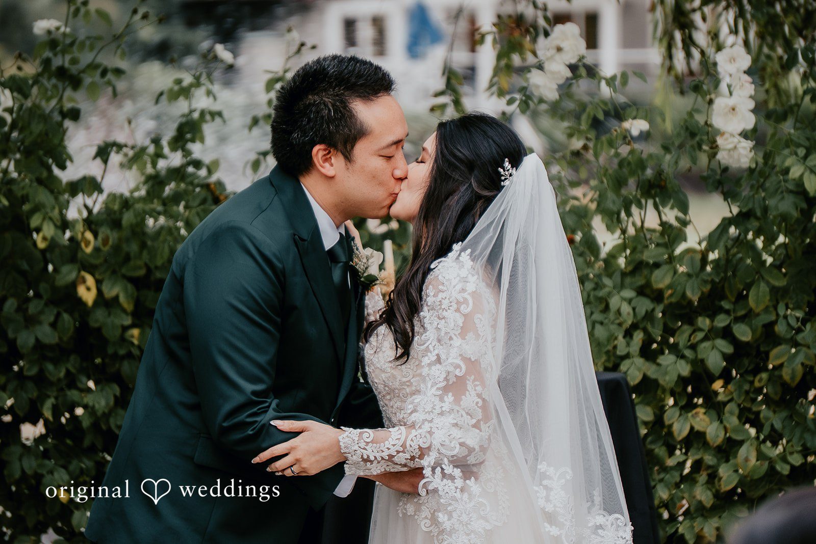 The couple shares their first kiss