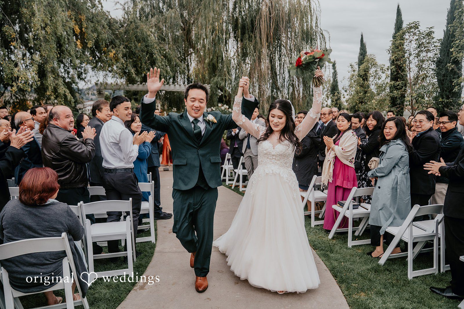 A joyful portrait of the couple after their wedding ceremony
