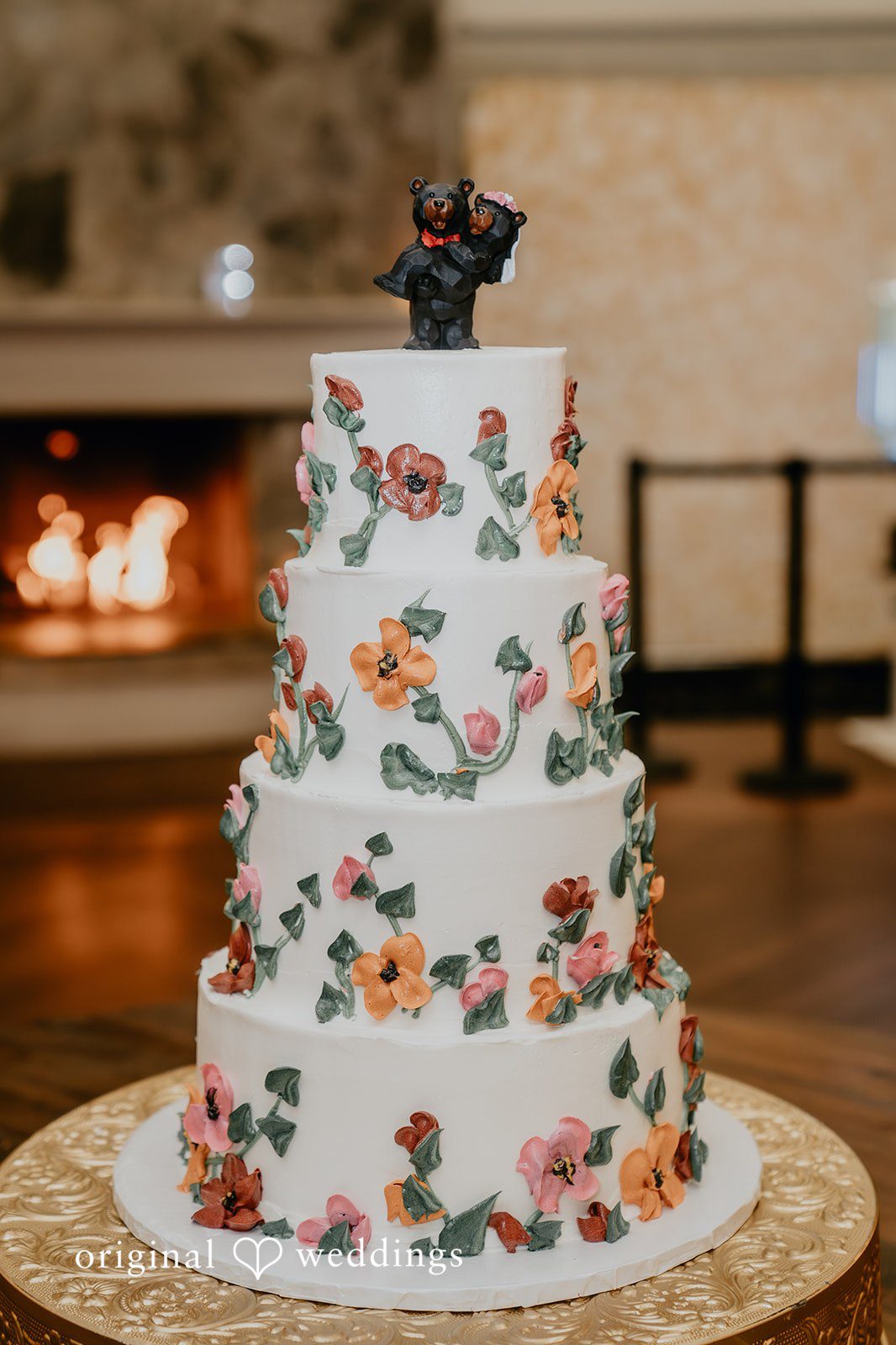 Our San Francisco wedding photographer took a beautiful shot of the wedding cake at the San Ramon Waters wedding reception