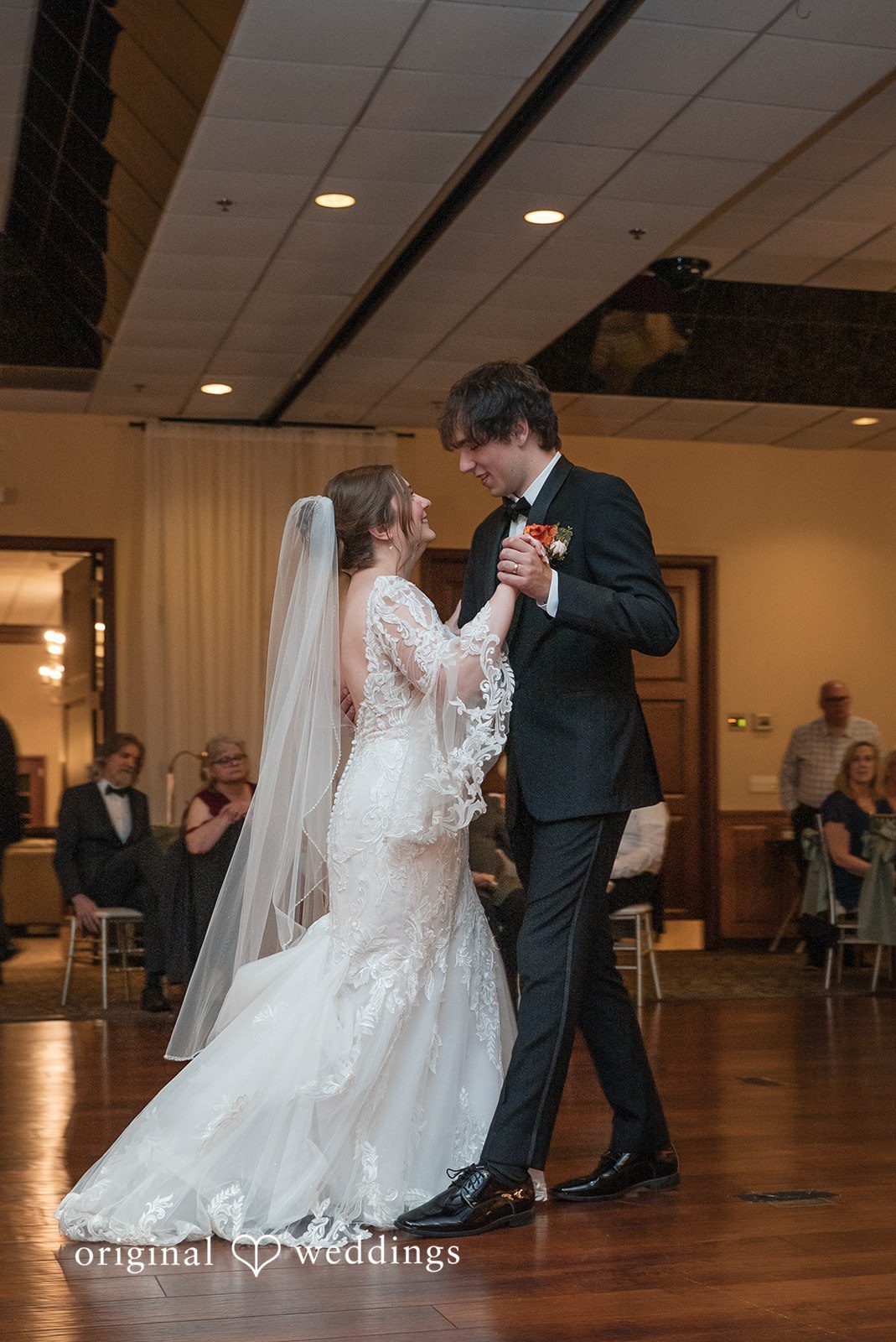 The couple having their first dance at their wedding reception