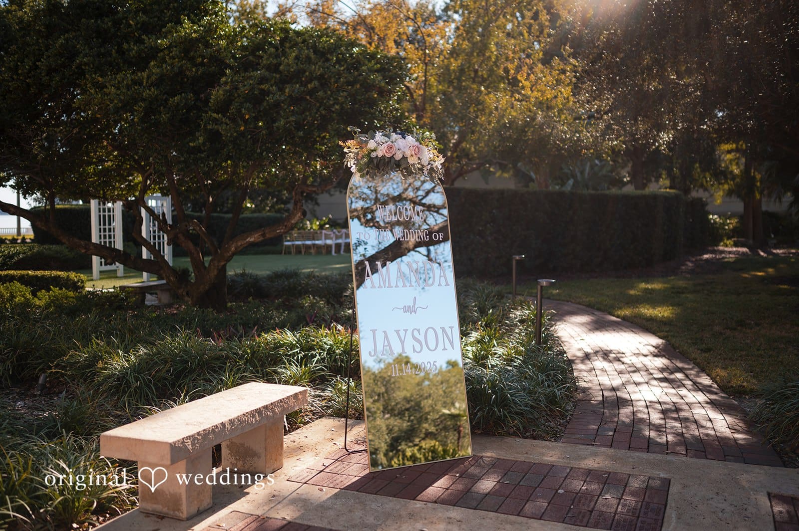 Garden pathway and greenery at Tampa Garden Club wedding venue