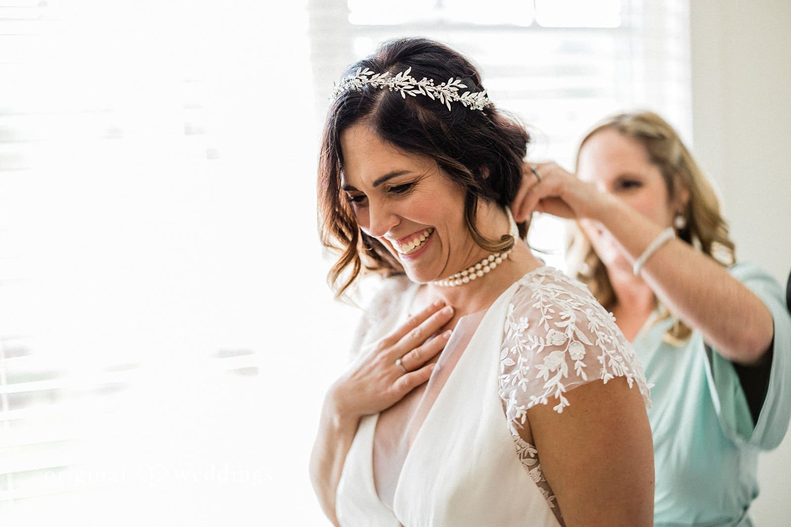 Bride getting ready happily