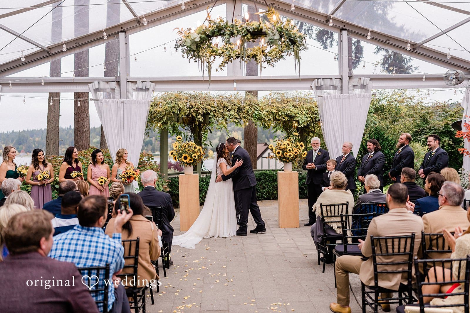 A romantic kiss after ring ceremony