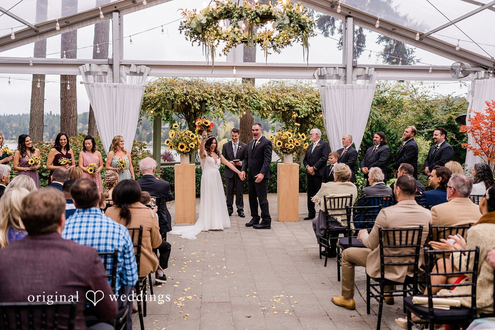 Joyful moment of couple after ceremony