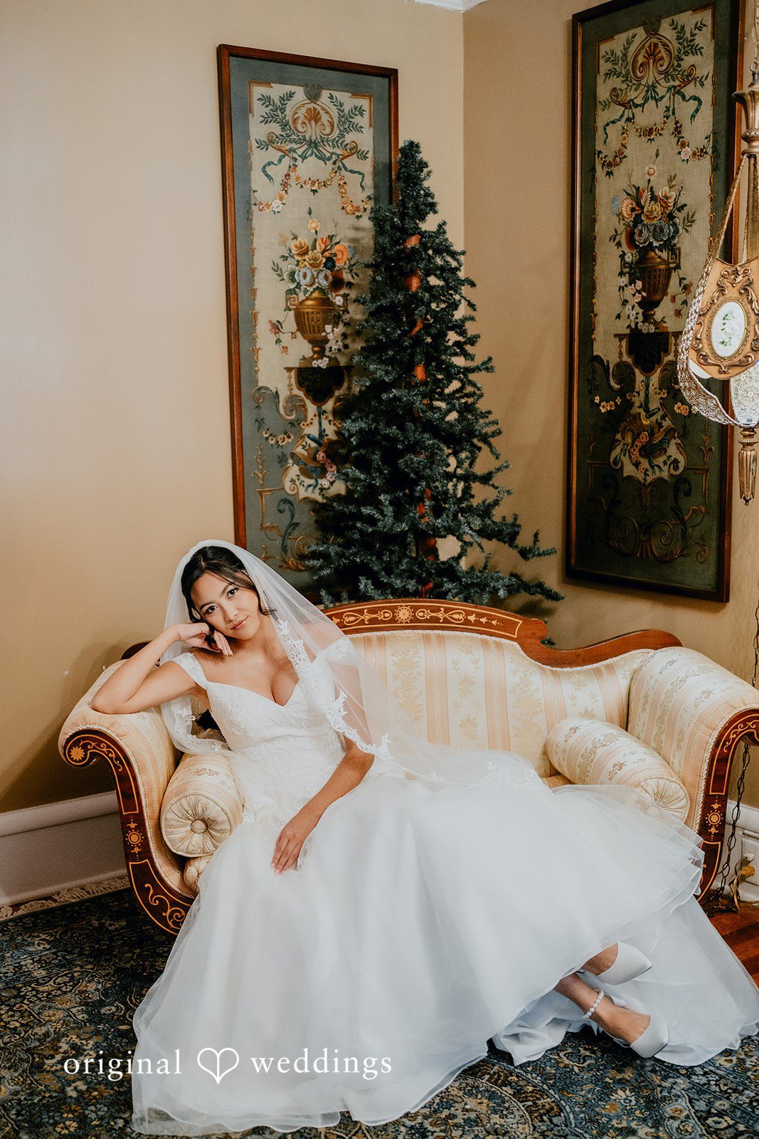 The bride relaxes in a peaceful pre-ceremony moment.
