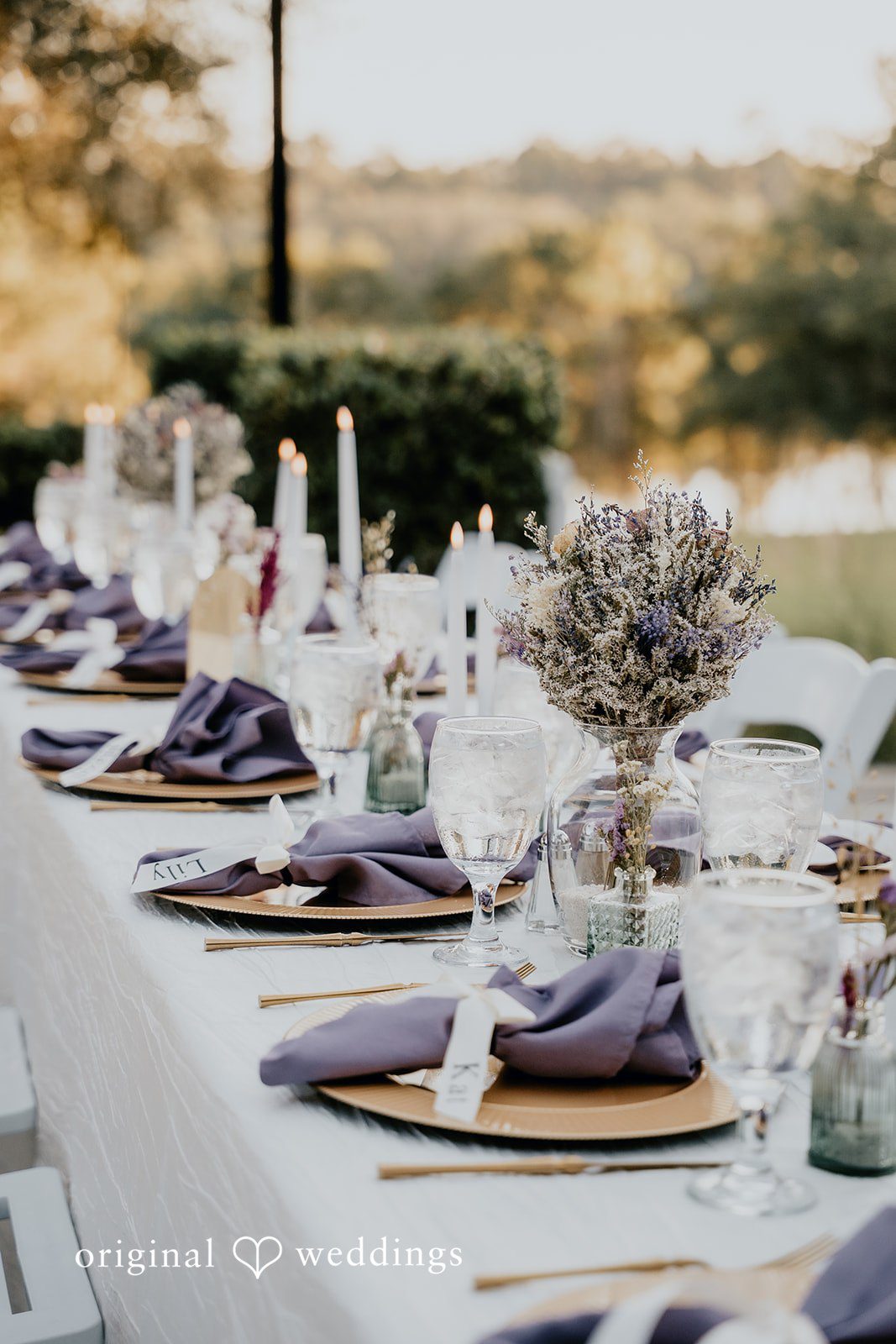 Soft floral arrangements add charm to the wedding decor.