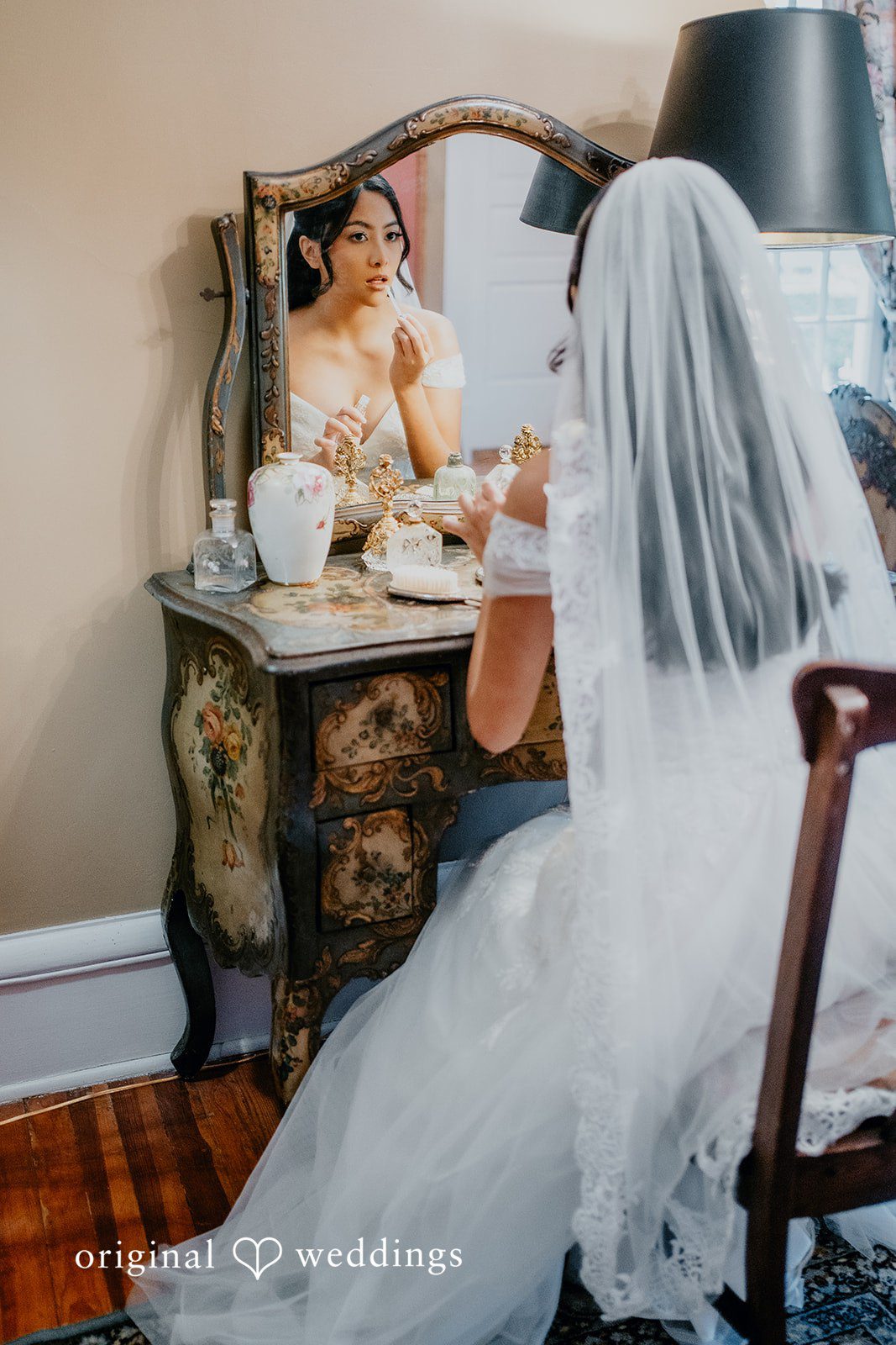 Trisha + Jacob The bride shares a quiet moment while getting ready.