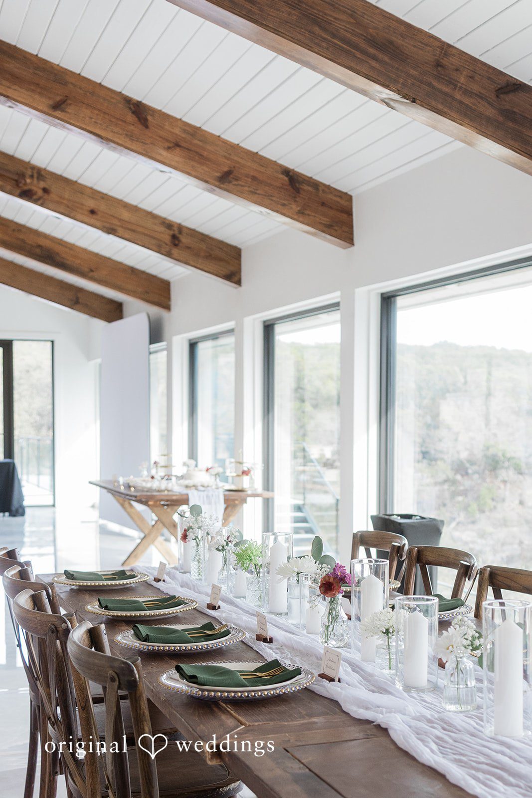 A beautifully decorated table at the wedding reception hall