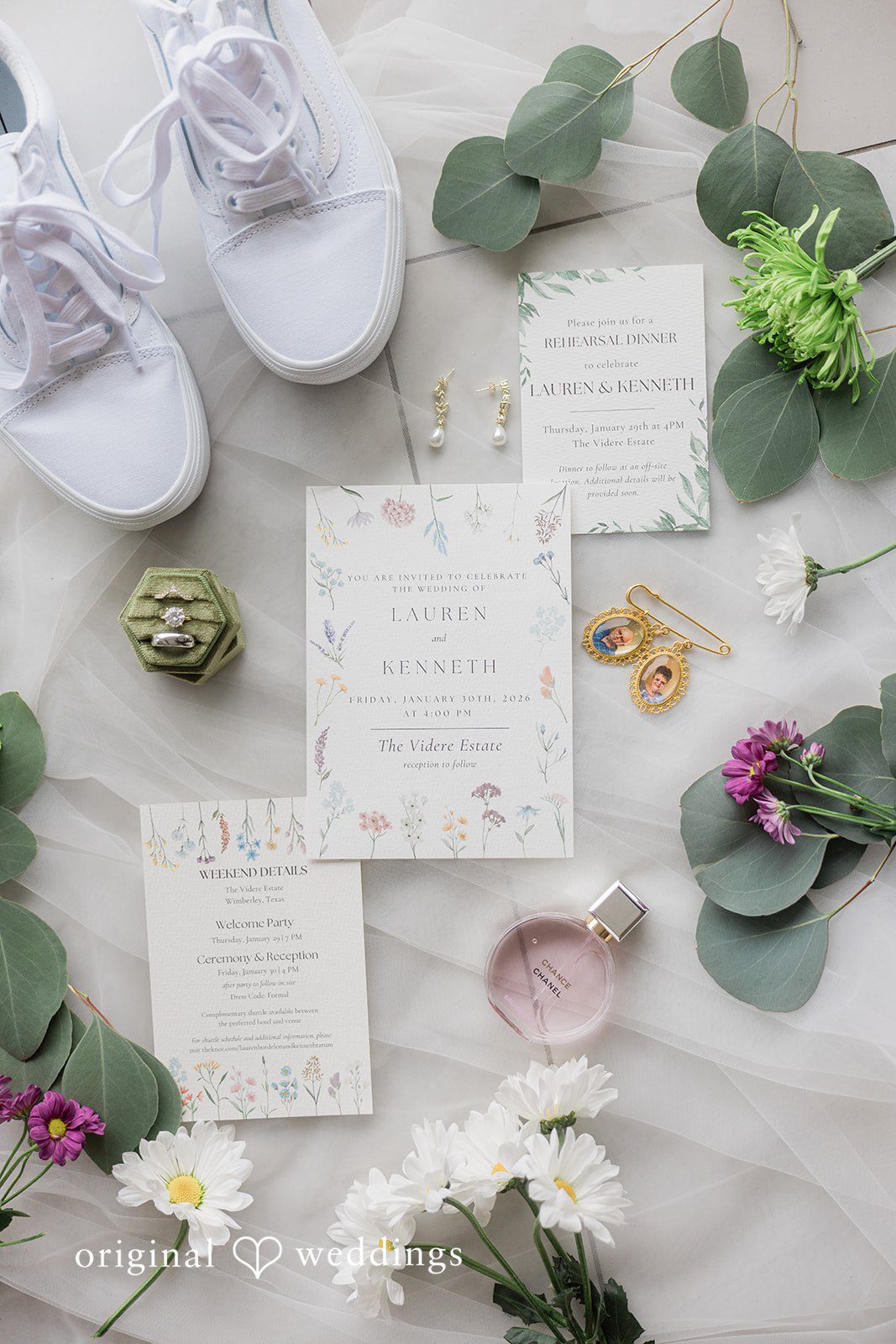 A photo of the wedding ring and other wedding accessories at The Videre Estate