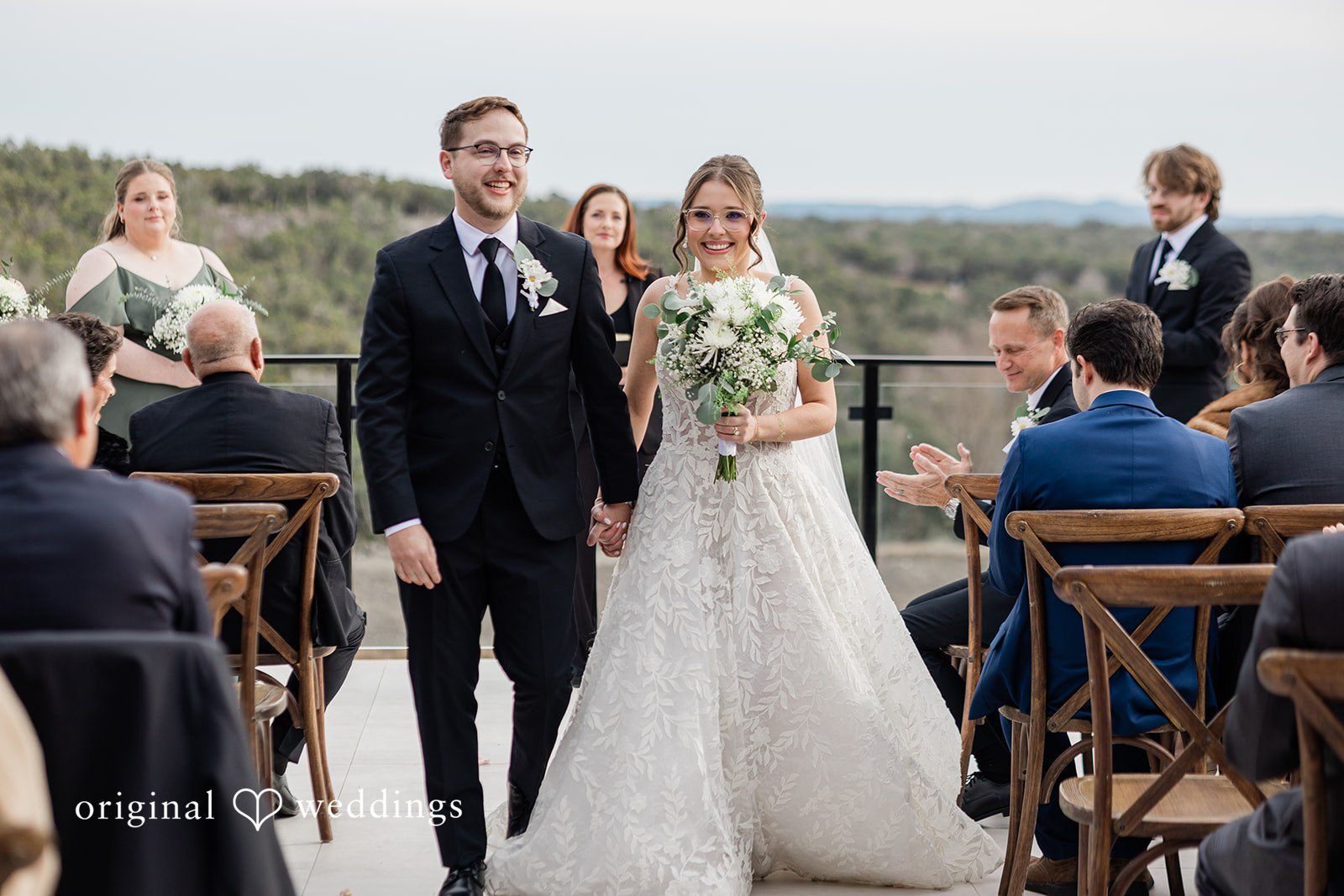 The joyful exit of the couple after their wedding ceremony
